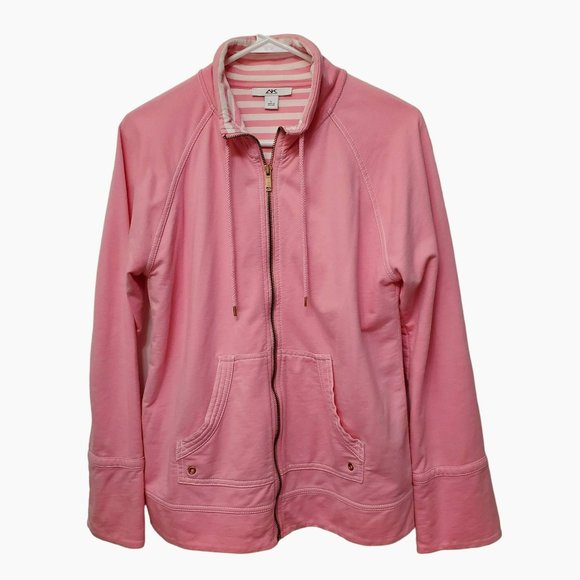 Anne Klein Sport Pink Long Sleeve Zip Front Cotton Blend Jacket, Size Large - Picture 1 of 8